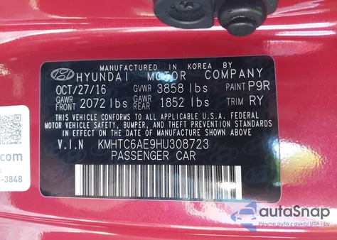 2017 Hyundai Veloster Turbo z USA, uszkodzony, nr VIN KMHTC6AE9HU308723